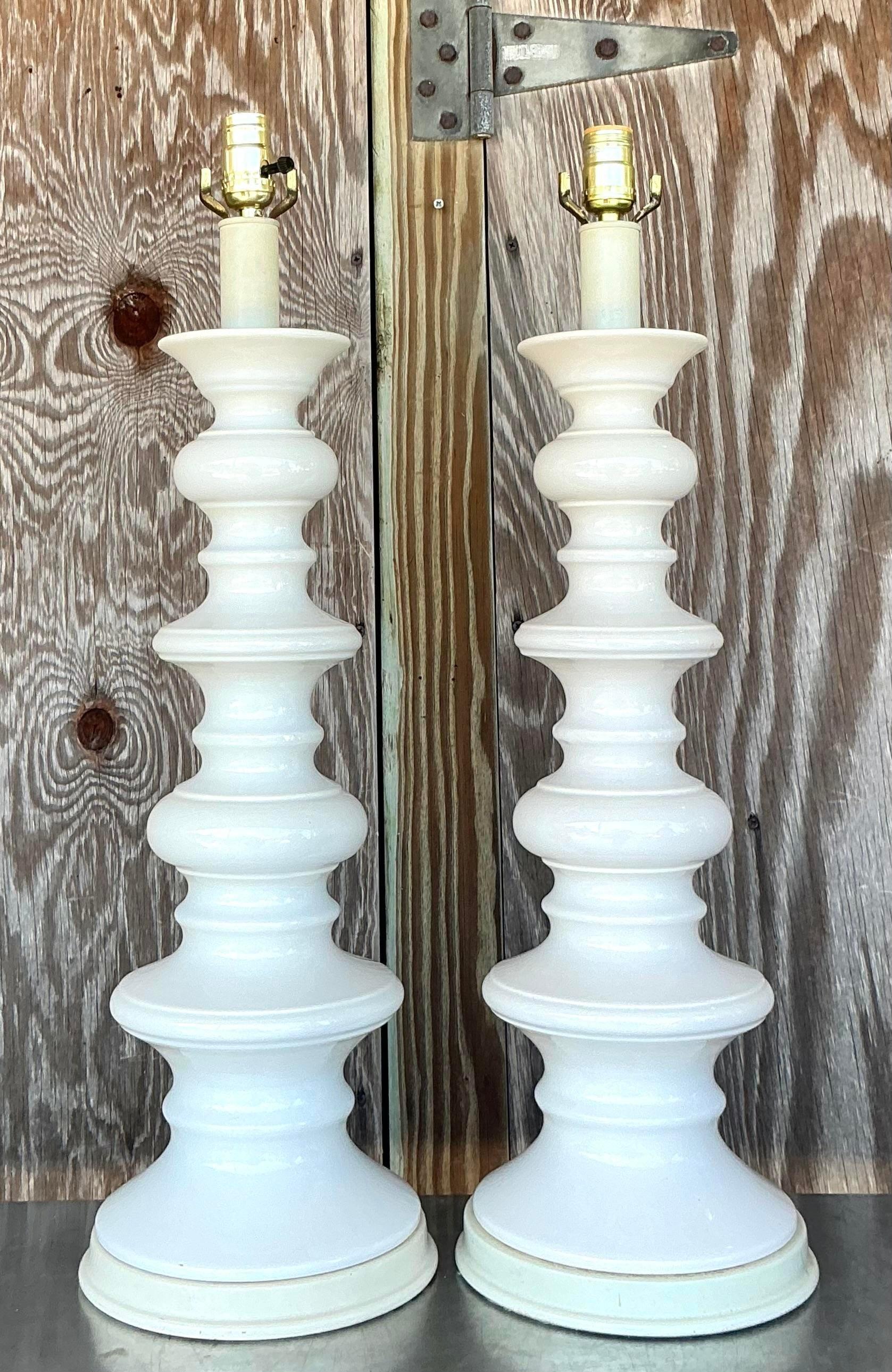 Américain Paire de lampes Boho en céramique émaillée en vente