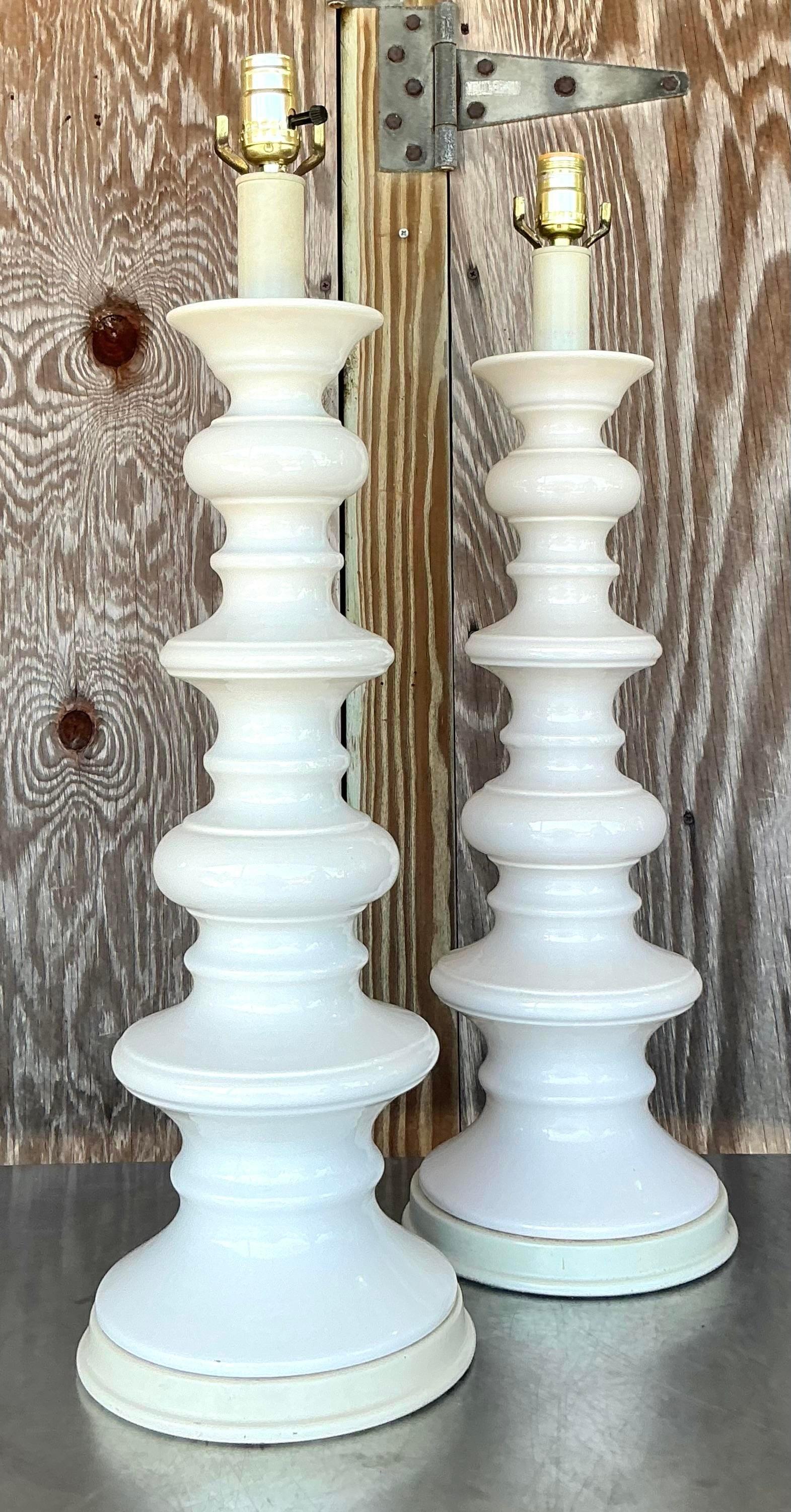 Paire de lampes Boho en céramique émaillée Bon état - En vente à west palm beach, FL