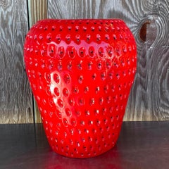 Vintage Boho Glazed Ceramic Strawberry Low Stool