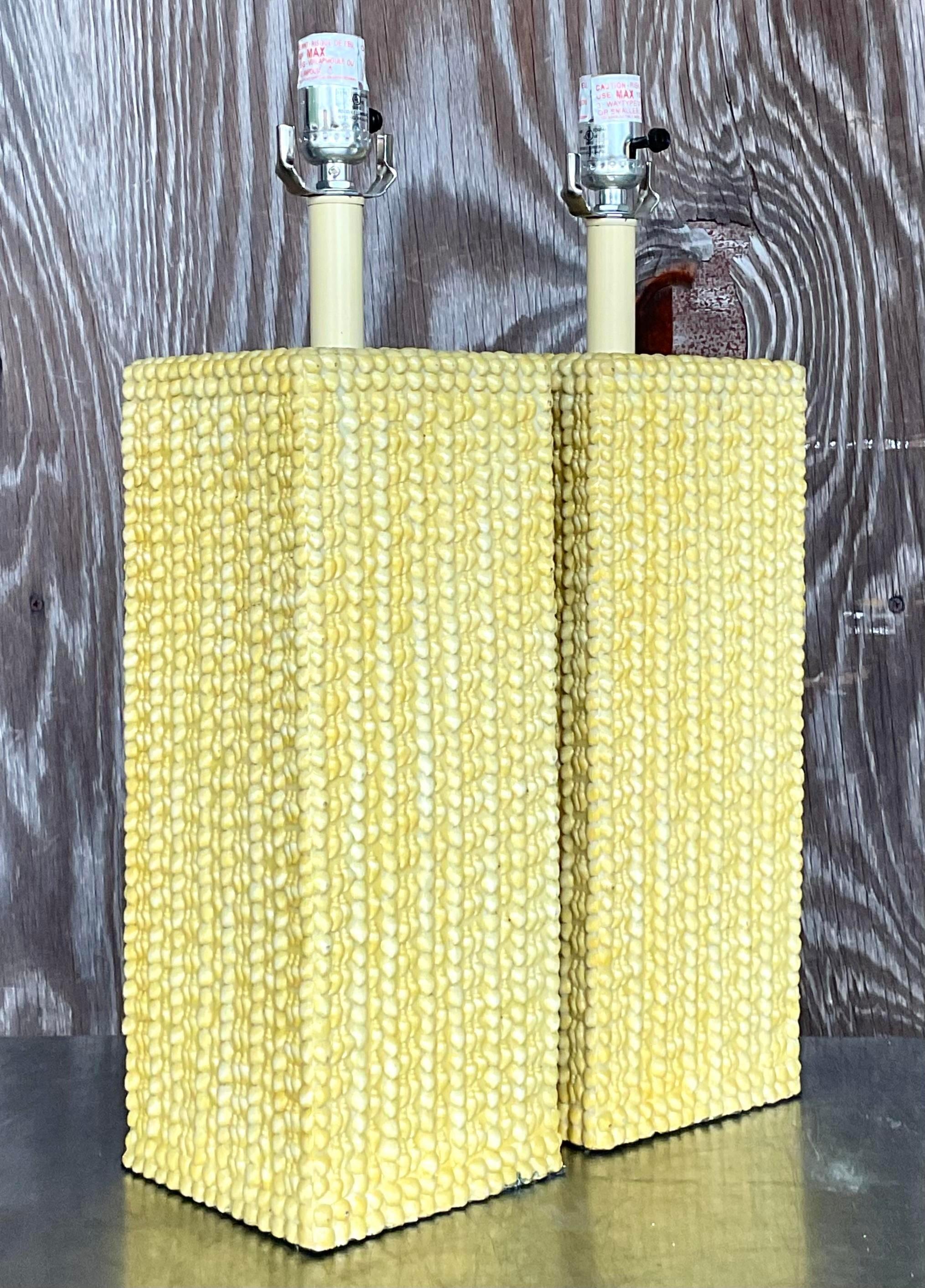 Américain Paire de lampes de bureau vintage en céramique émaillée style Boho en vente