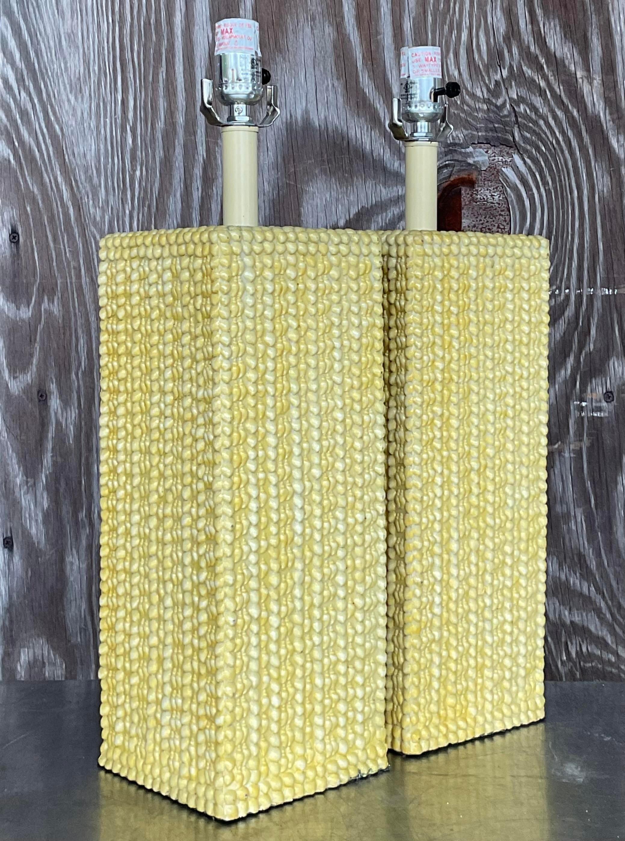 Paire de lampes de bureau vintage en céramique émaillée style Boho Bon état - En vente à west palm beach, FL