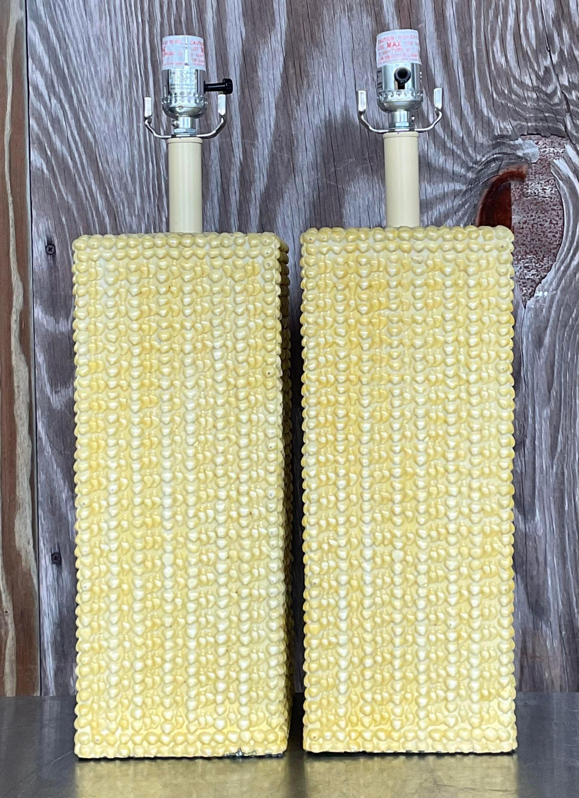 20ième siècle Paire de lampes de bureau vintage en céramique émaillée style Boho en vente