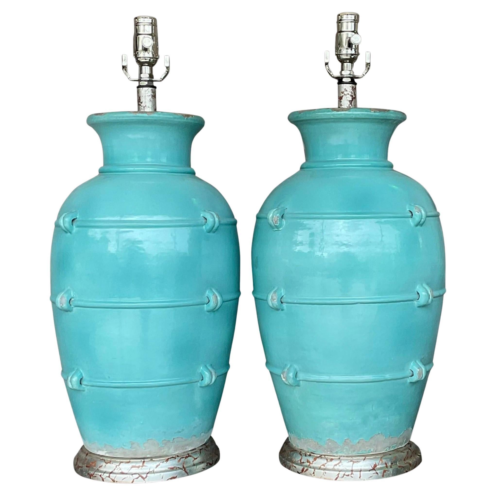 Lampade da tavolo in ceramica smaltata vintage Boho - una coppia