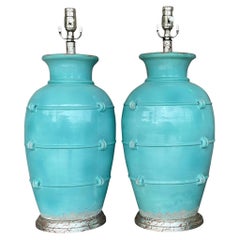 Lampade da tavolo in ceramica smaltata vintage Boho - una coppia
