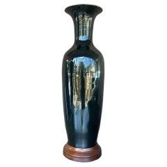 Vintage Boho Glazed Ceramic Tall Ming Vase