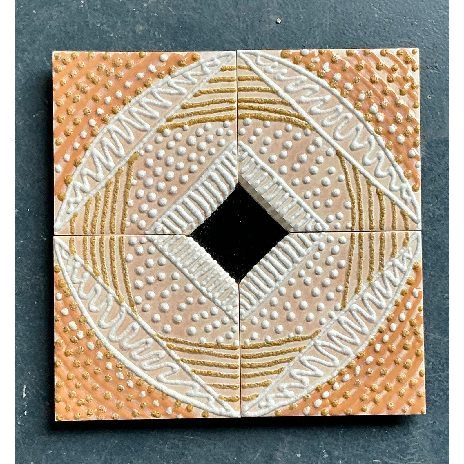 Arte popolare Specchio con piastrelle in ceramica smaltata vintage Boho in vendita