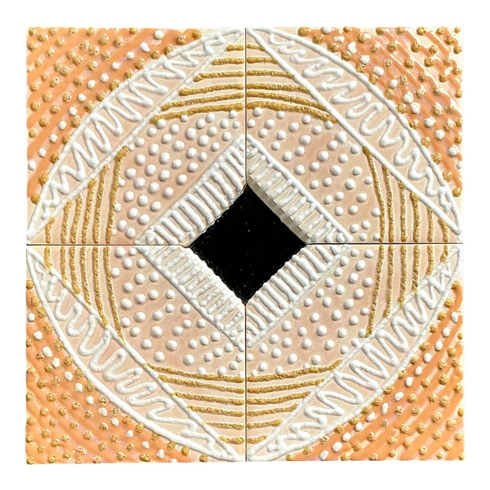 Specchio con piastrelle in ceramica smaltata vintage Boho in vendita
