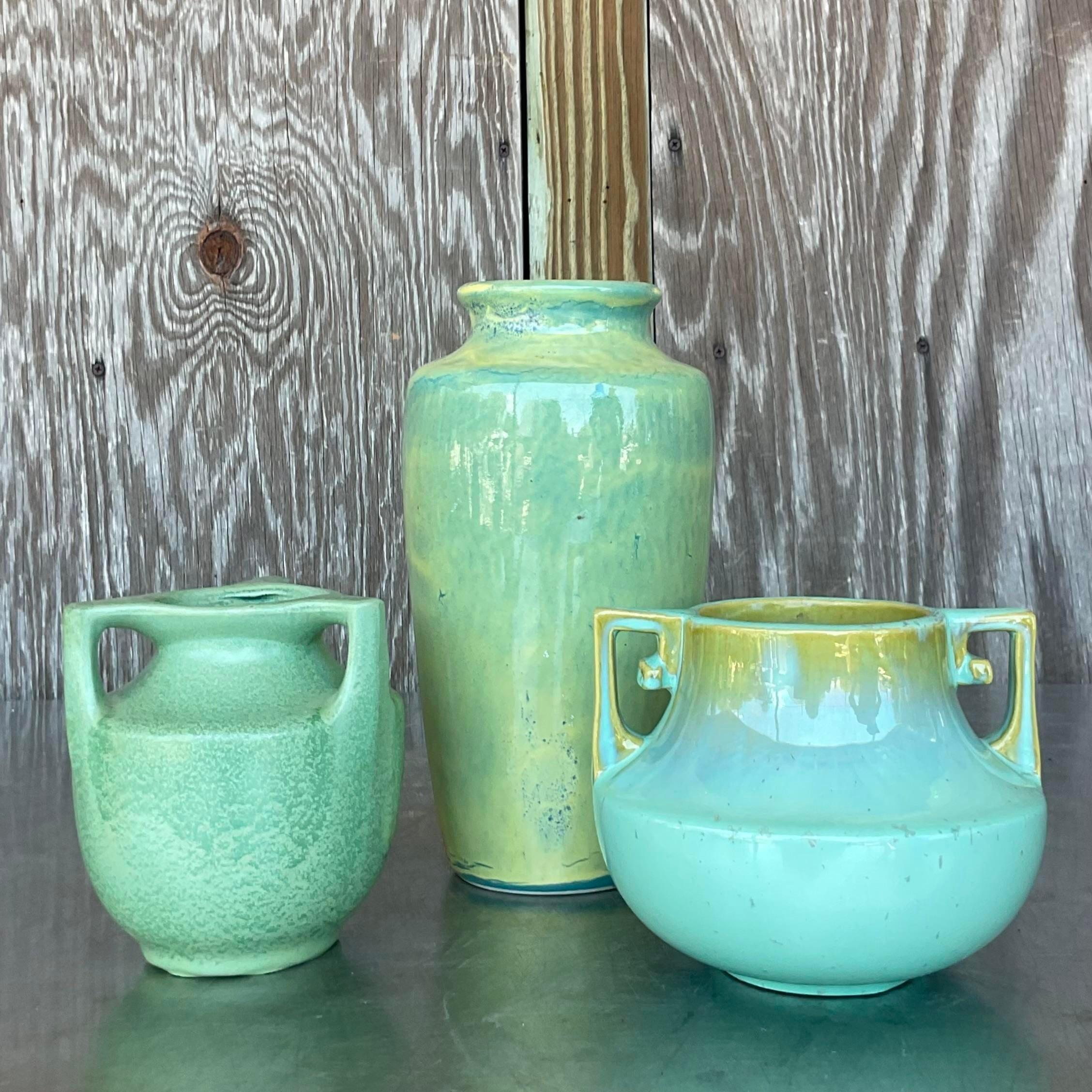 20ième siècle Trio de poteries vintage en céramique émaillée Boho en vente