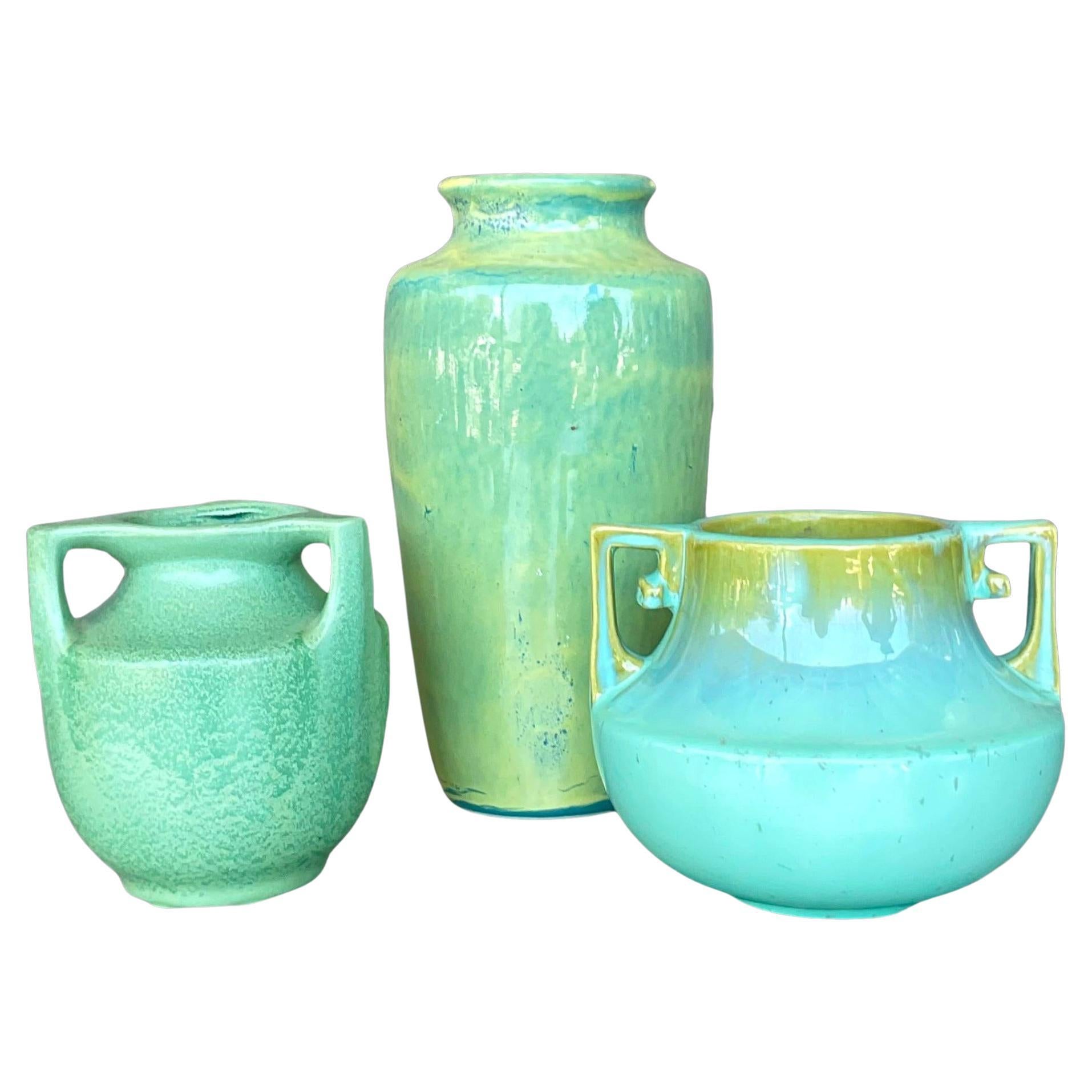 Trio de poteries vintage en céramique émaillée Boho en vente