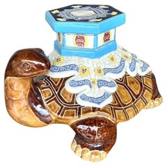 Vintage Boho glasierte Keramik Schildkröte niedrigen Hocker