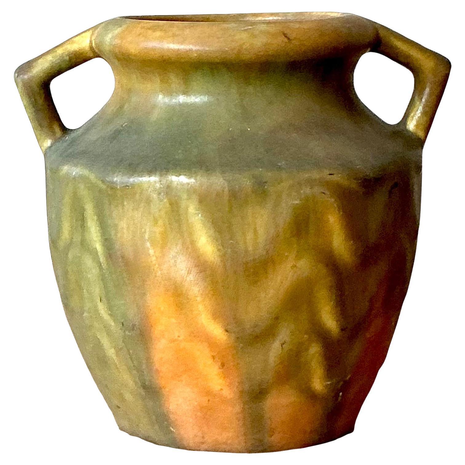 Vintage Boho Glazed Ceramic Two Handle Vase