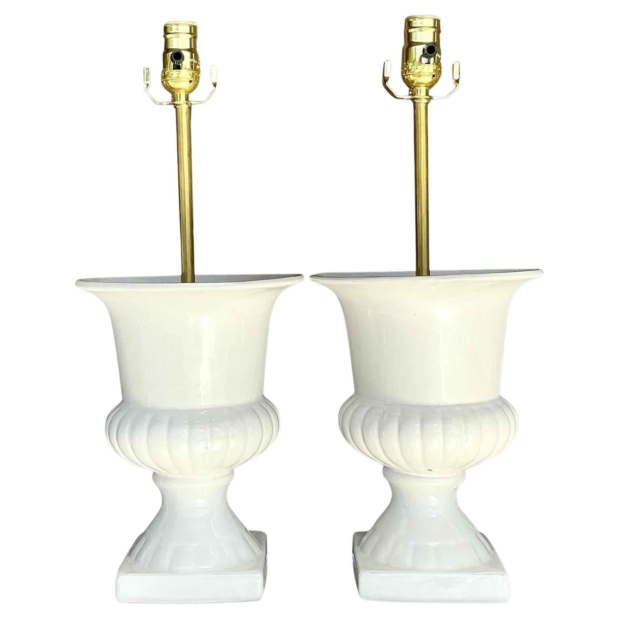 Vintage Boho glasierte Keramik Urne Lampen - ein Paar