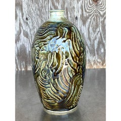 Vintage Boho Glazed Ceramic Vase