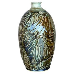 Vintage Boho Glazed Ceramic Vase