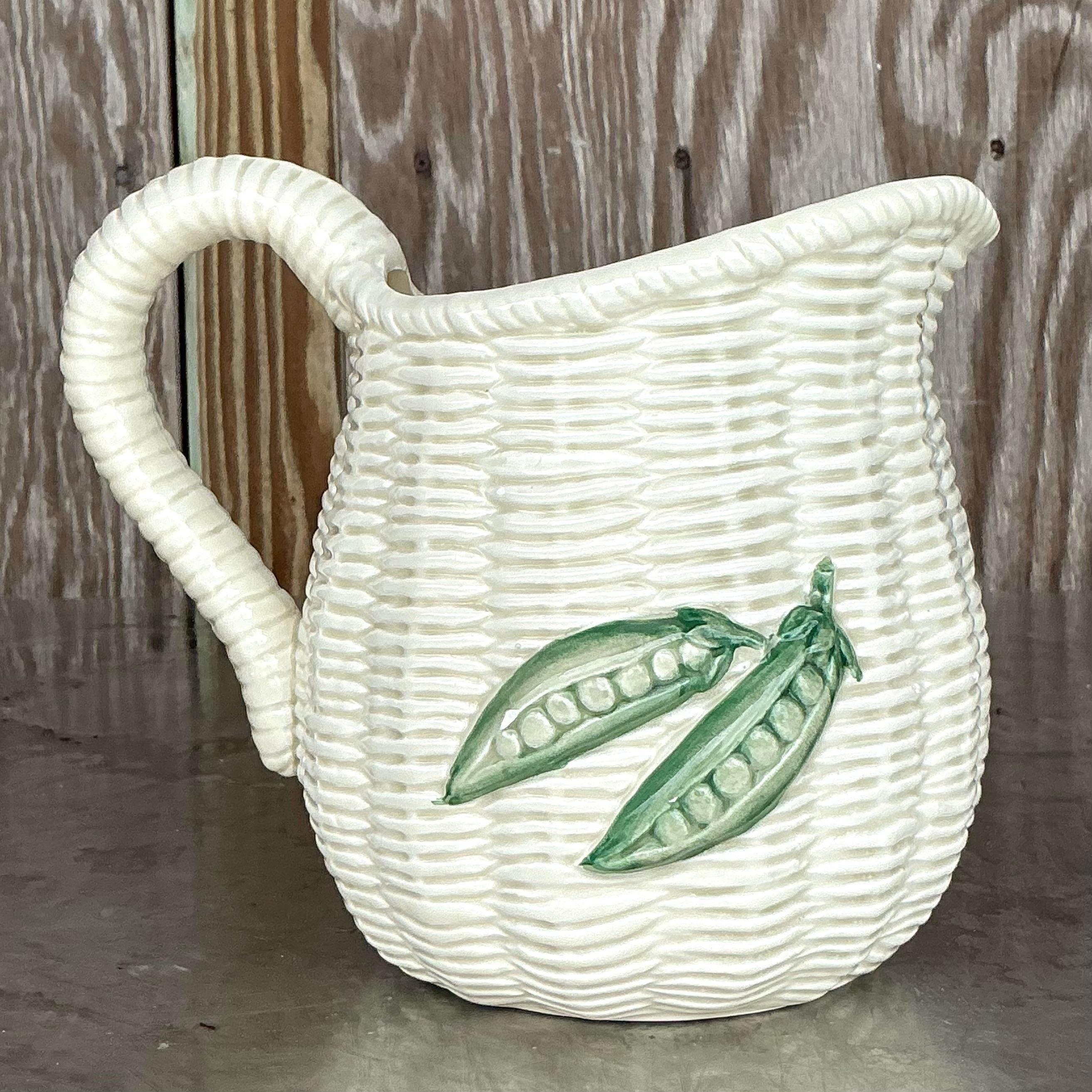 Américain Pichet à légumes vintage Boho en céramique émaillée en vente