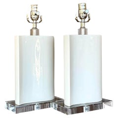 Retro Boho Glazed Ceramic Wave Lamps - a Pair
