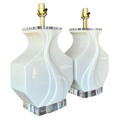 Vintage Boho Glazed Ceramic Wave Lamps - A Pair