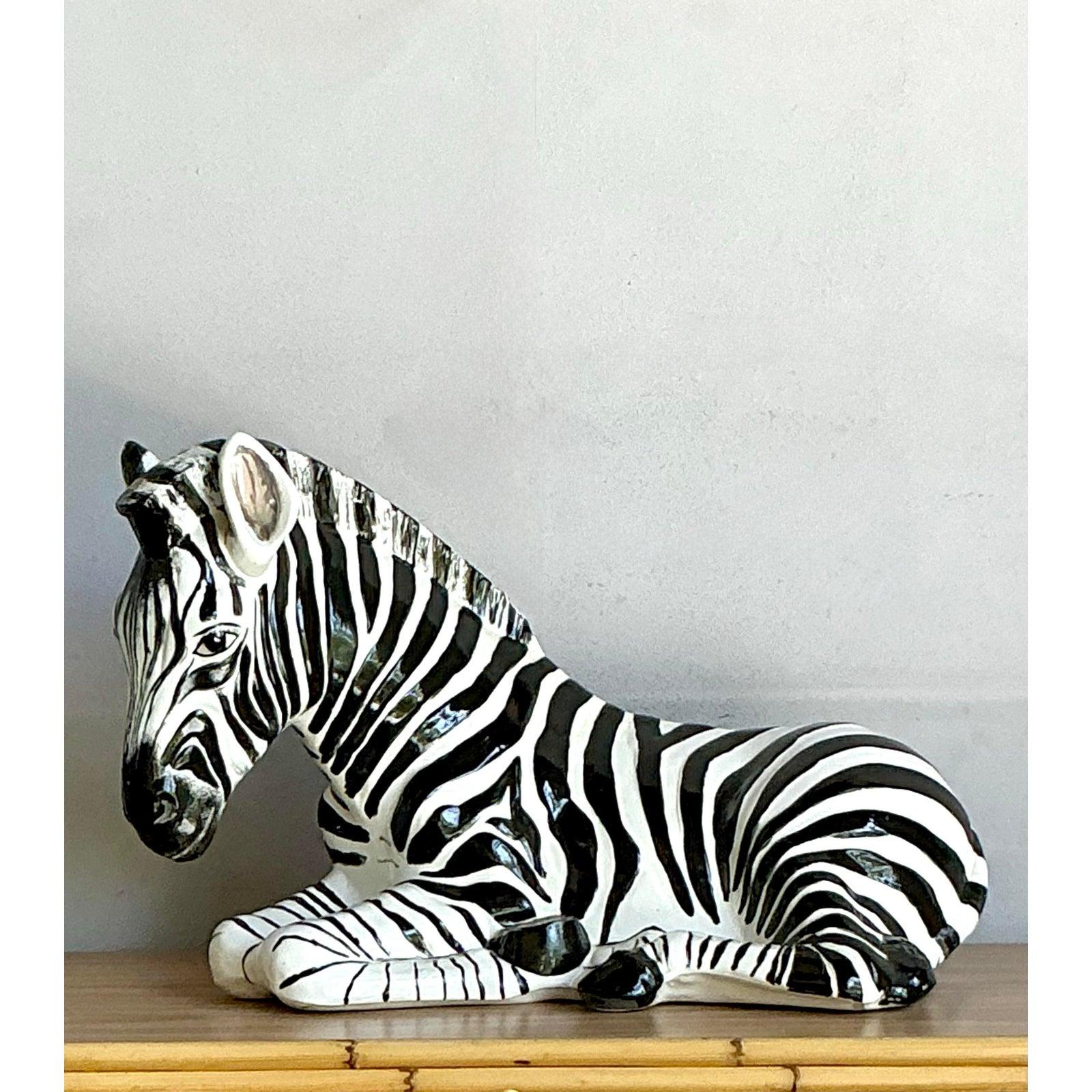 Italiano Zebra vintage in ceramica smaltata Boho in vendita