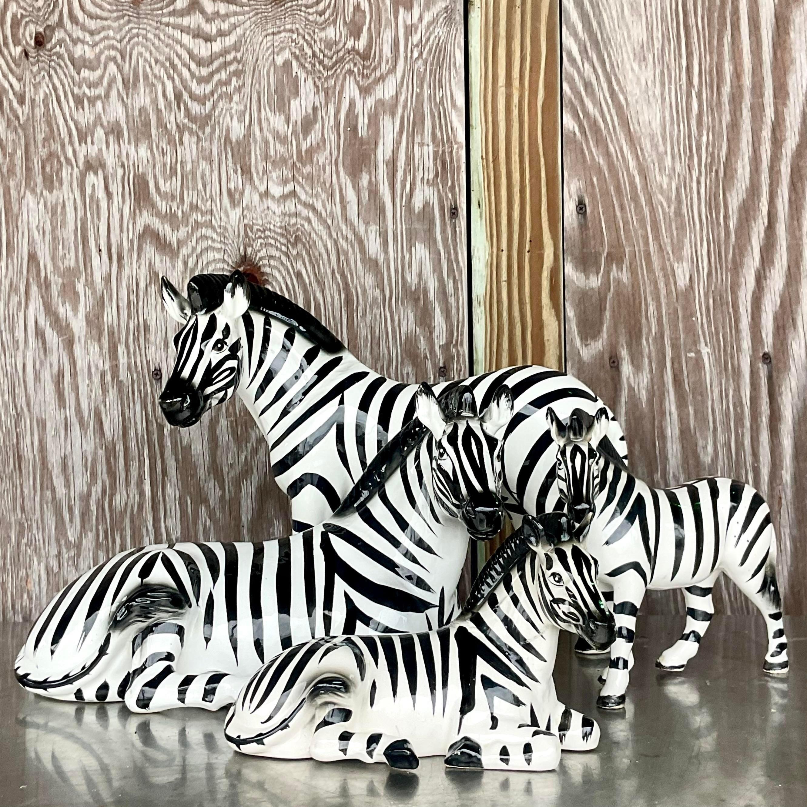 Vintage Boho Glazed Ceramic Zebras - Set of 4 1