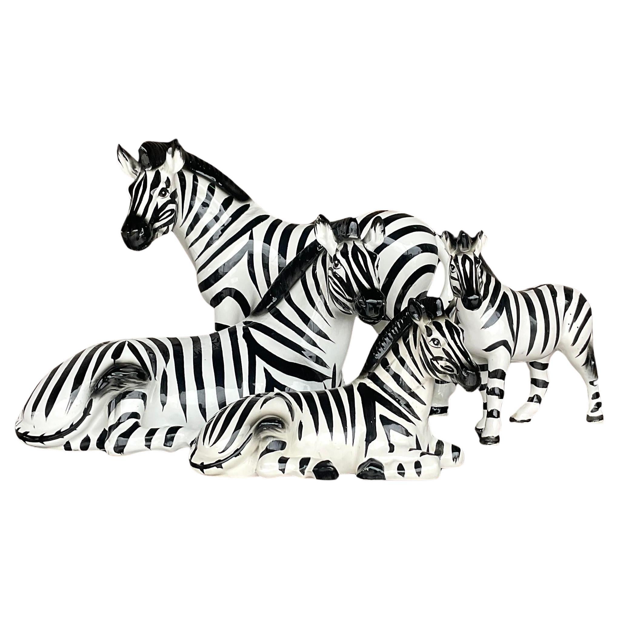 Vintage Boho Glazed Ceramic Zebras - Set of 4