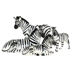 Vintage Boho Glazed Ceramic Zebras - Set of 4