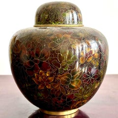 Vintage Boho Glazed Closionne Jar With Lid and Gold Detailing