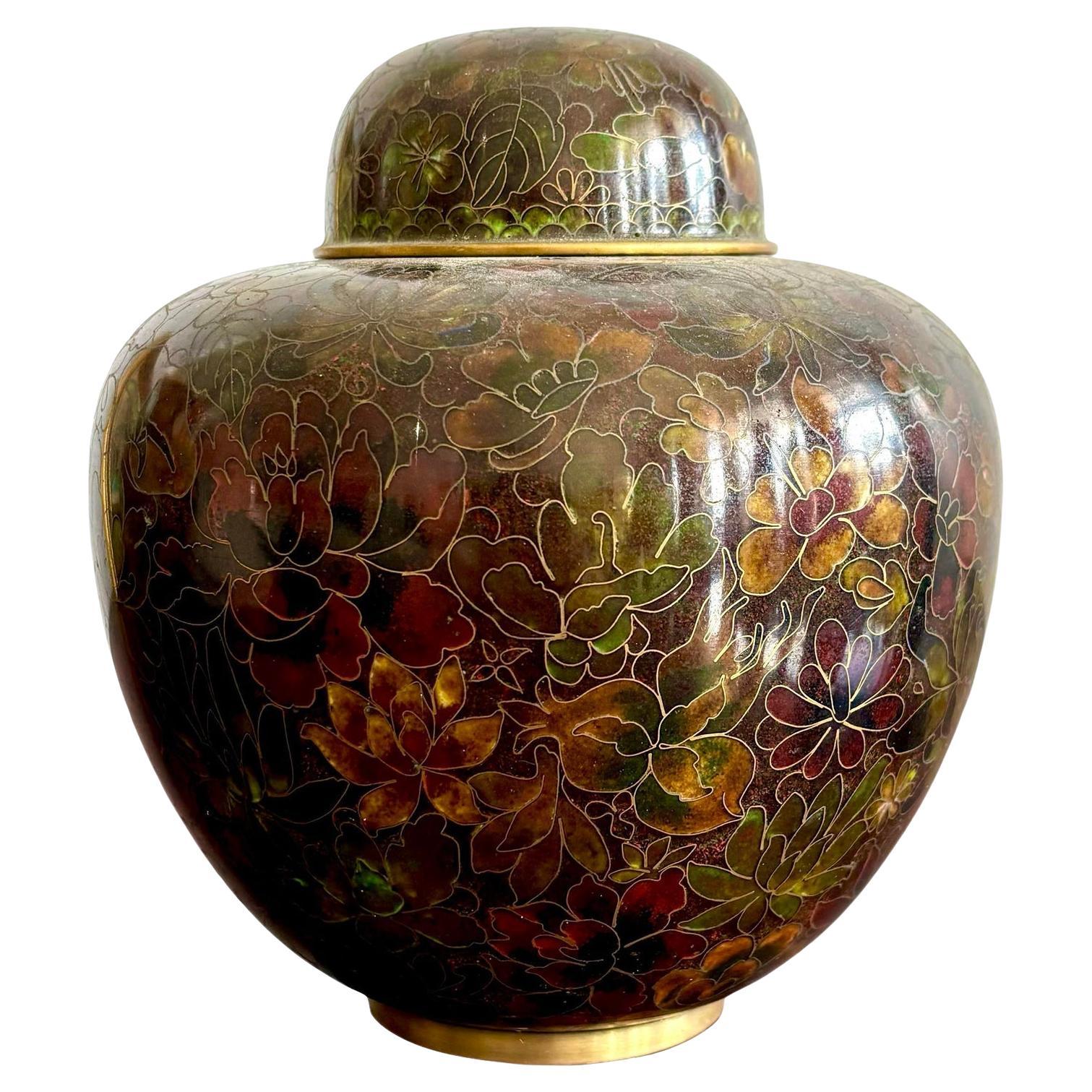 Vintage Boho glasiert Closionne Jar mit Deckel und Gold Detaillierung