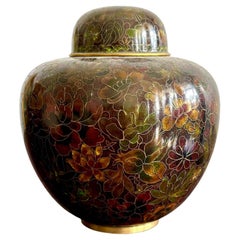 Vintage Boho glasiert Closionne Jar mit Deckel und Gold Detaillierung