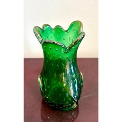 Vintage Boho Glazed Green Art Glass Vase