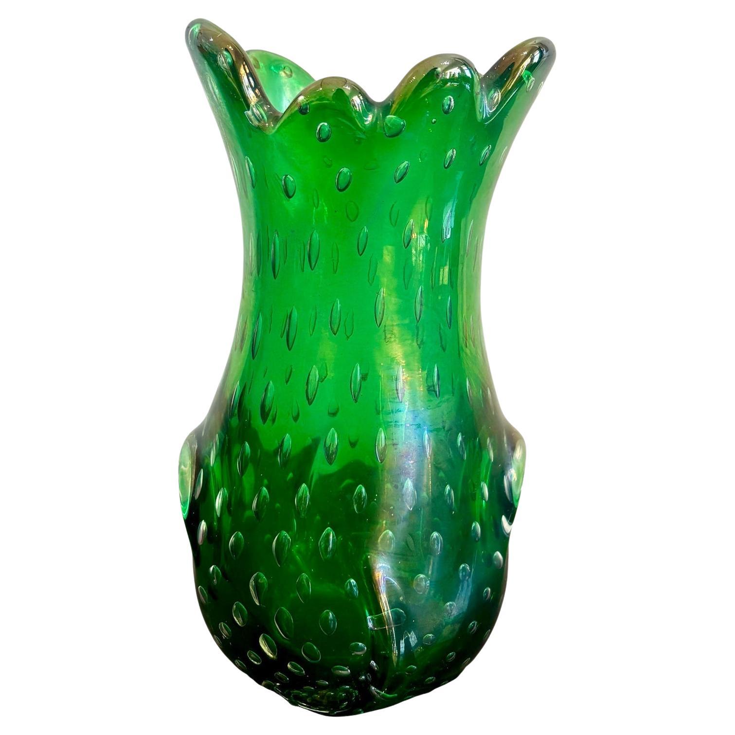 Vase Vintage Boho en verre d'art émaillé vert