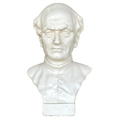 Vintage Boho Glazed Plaster Bust of Man