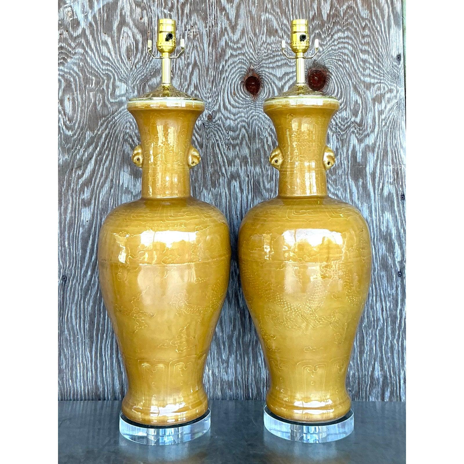 Lámparas en relieve de porcelana esmaltada Boho Vintage - Pareja Moderno de mediados de siglo en venta