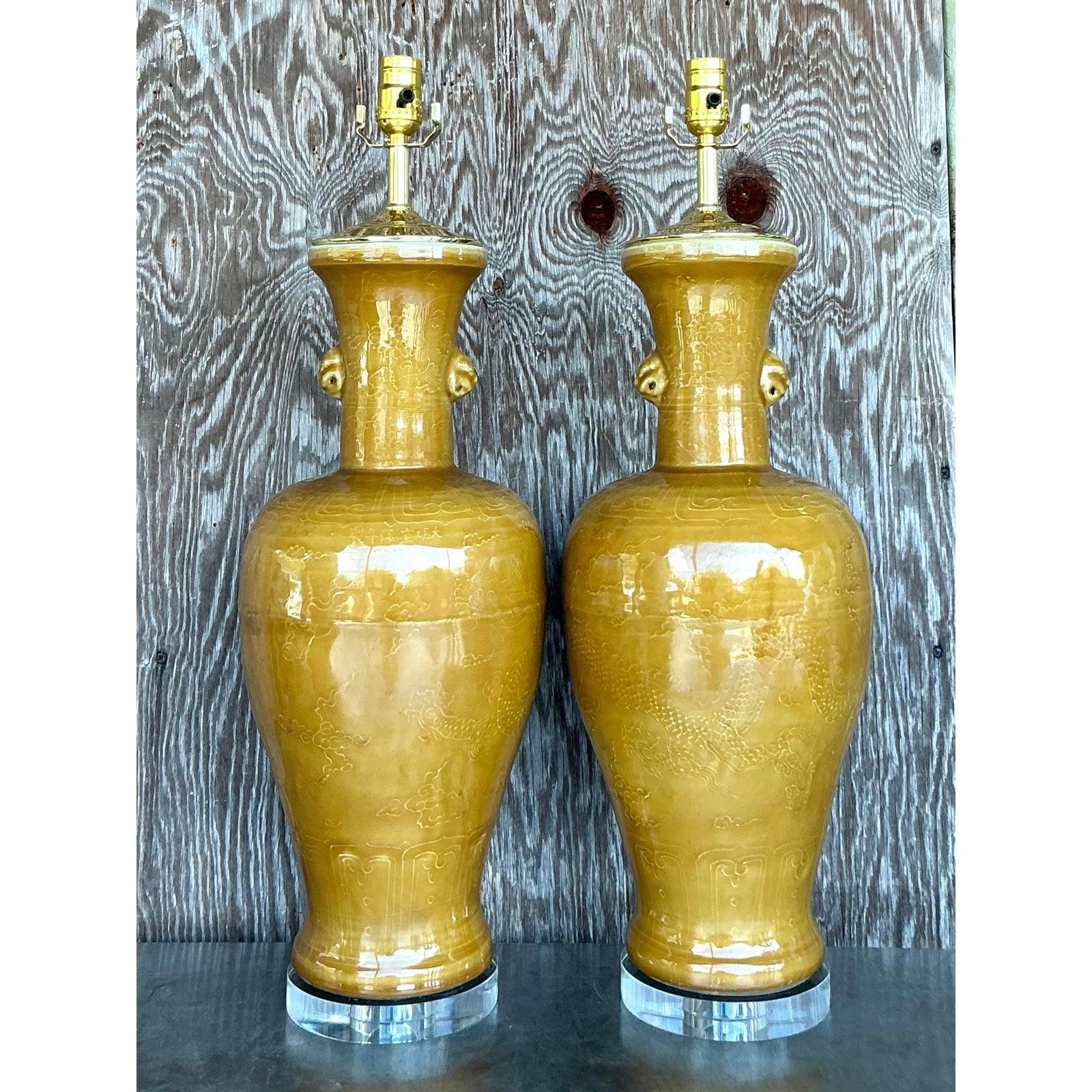 Lámparas en relieve de porcelana esmaltada Boho Vintage - Pareja Chino en venta