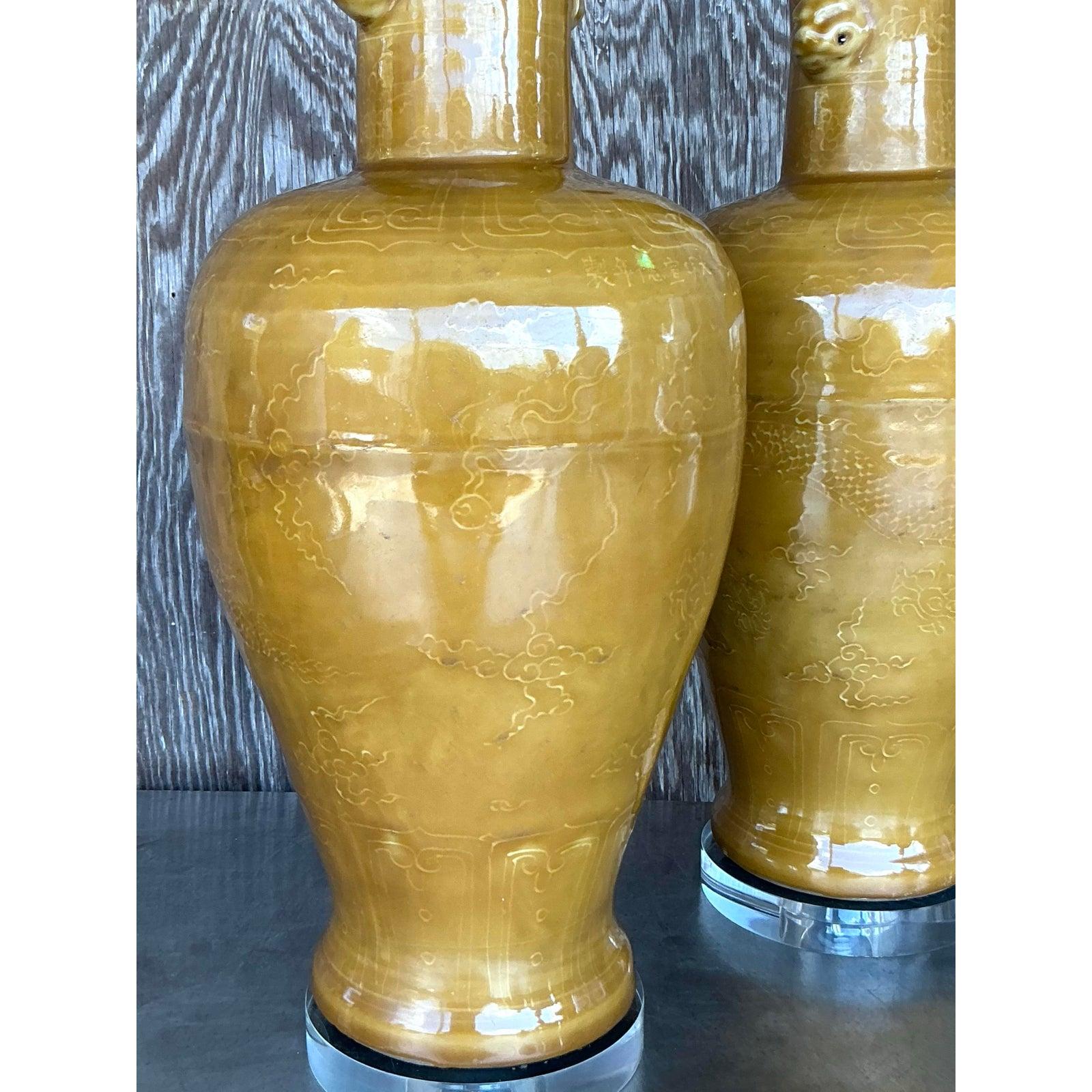 Lámparas en relieve de porcelana esmaltada Boho Vintage - Pareja siglo XIX en venta