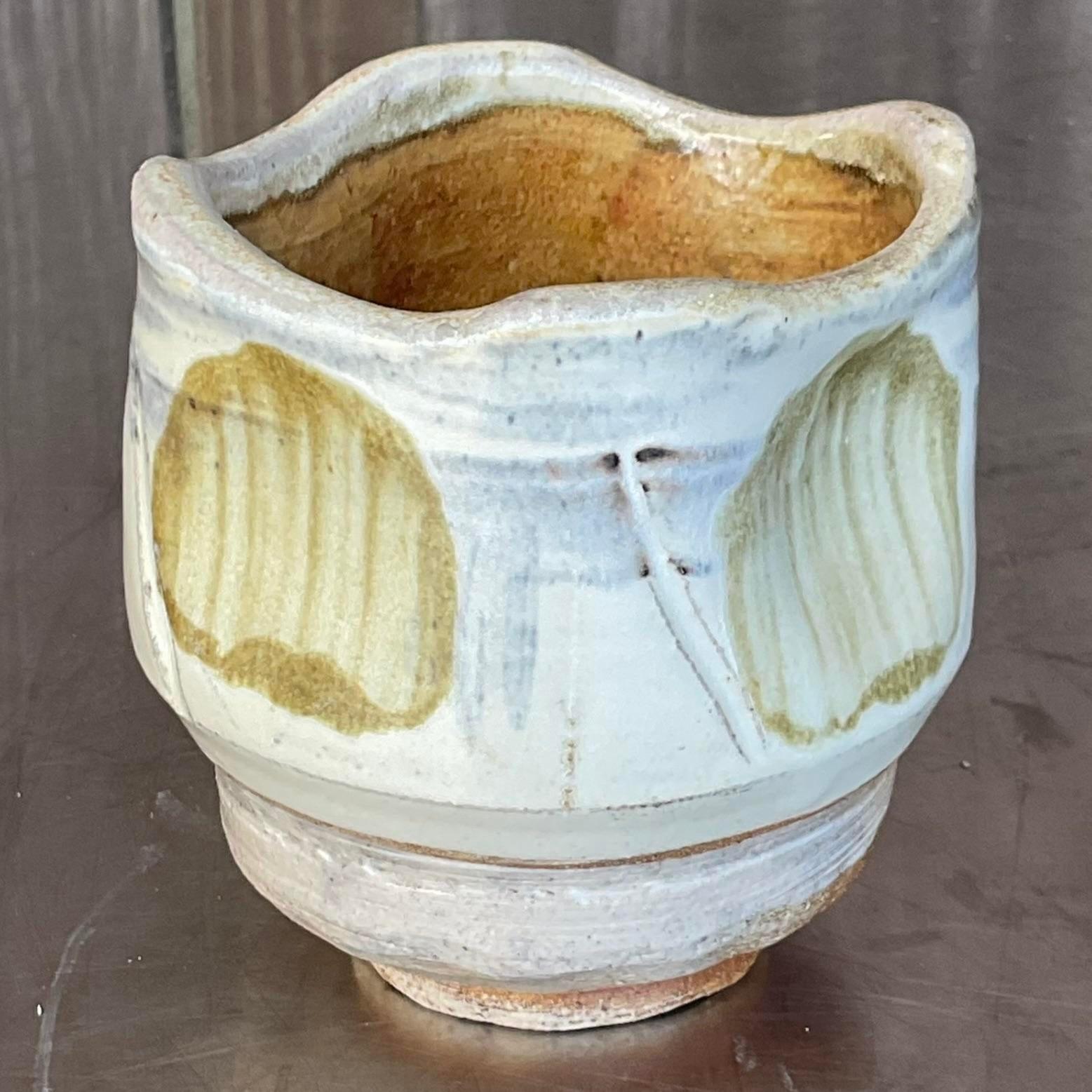 Bohemian Vintage Boho Glazed Studio Pottery Vas For Sale