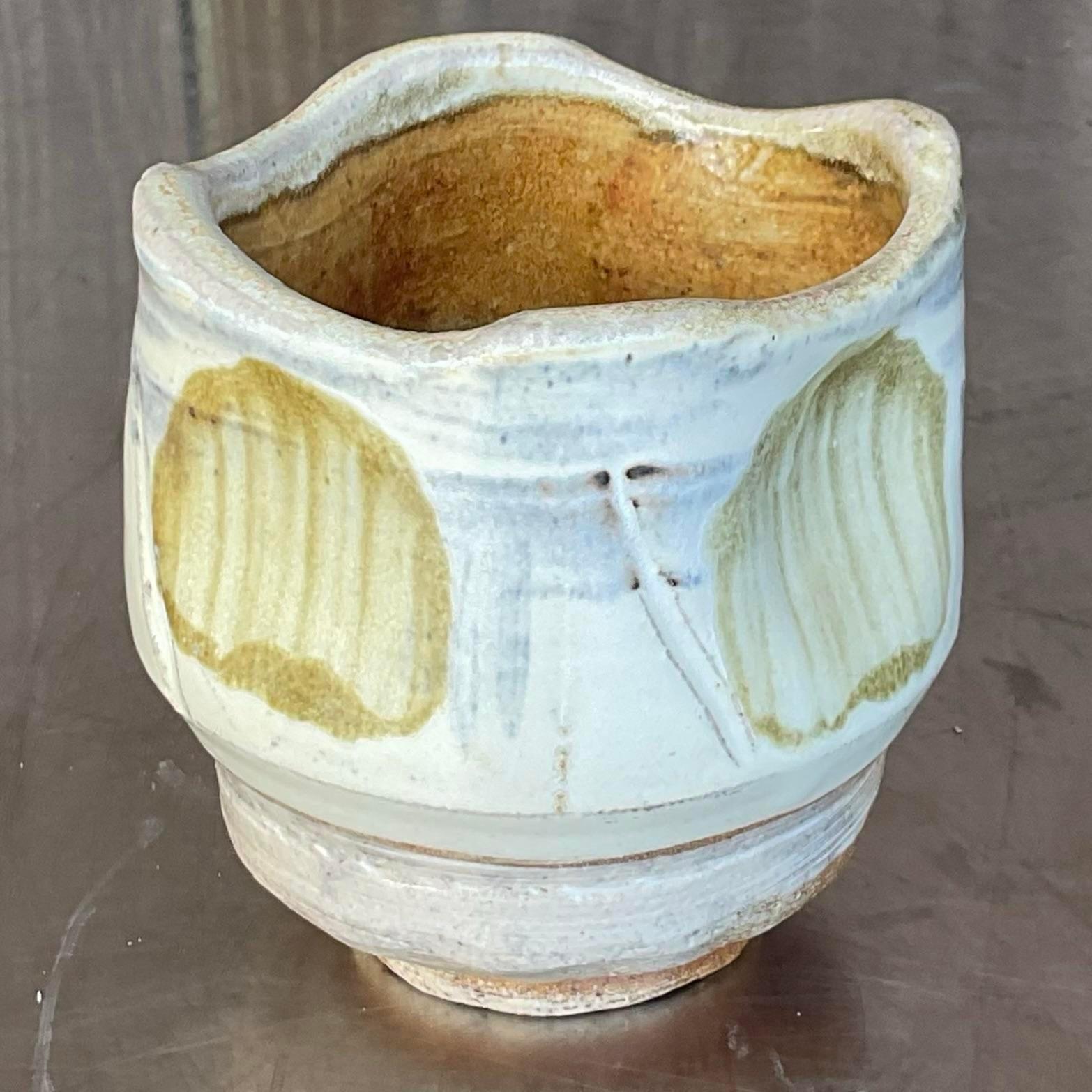 Vintage Boho Glazed Studio Pottery Vas In Good Condition For Sale In West Palm Beach, FL
