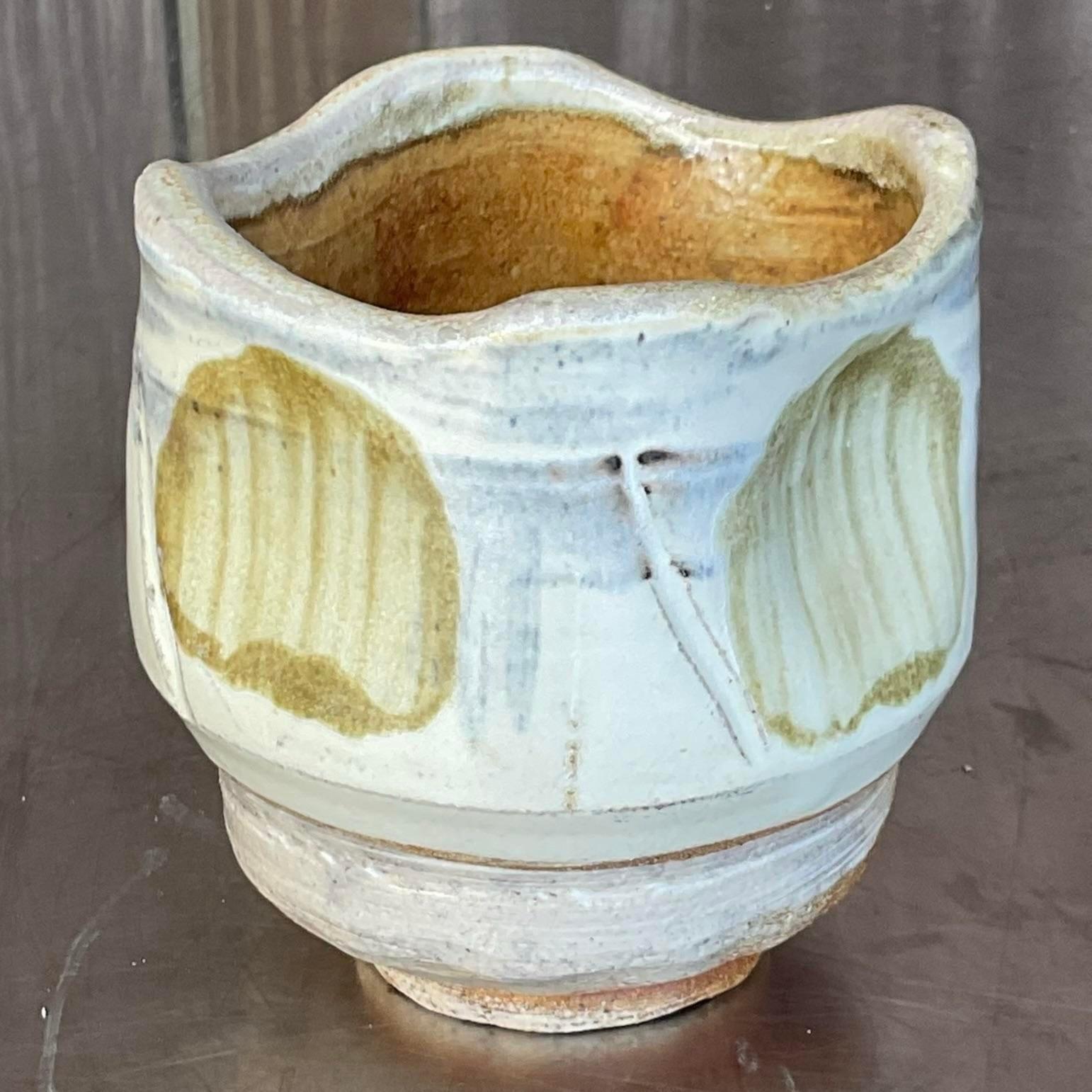 20th Century Vintage Boho Glazed Studio Pottery Vas For Sale