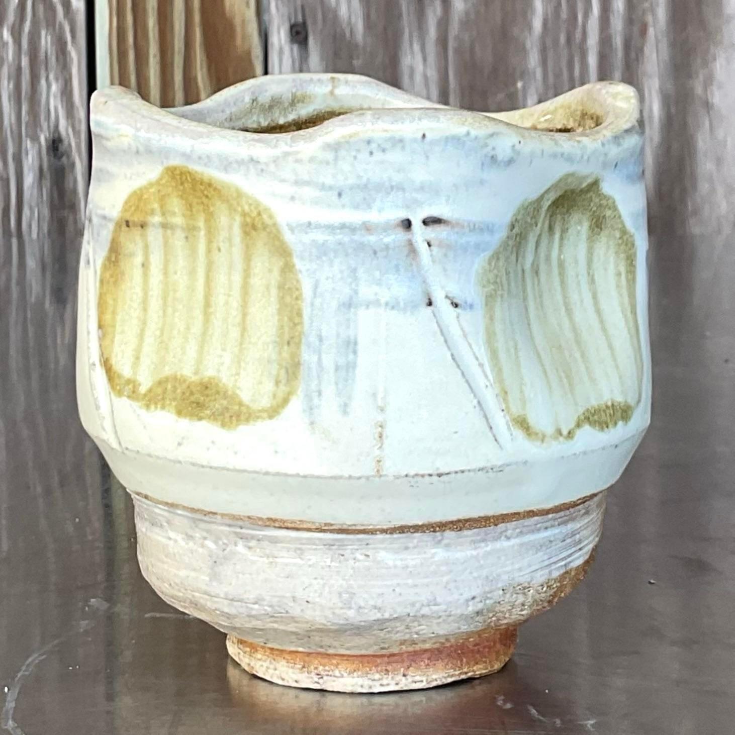 Vintage Boho Glazed Studio Pottery Vas For Sale 1