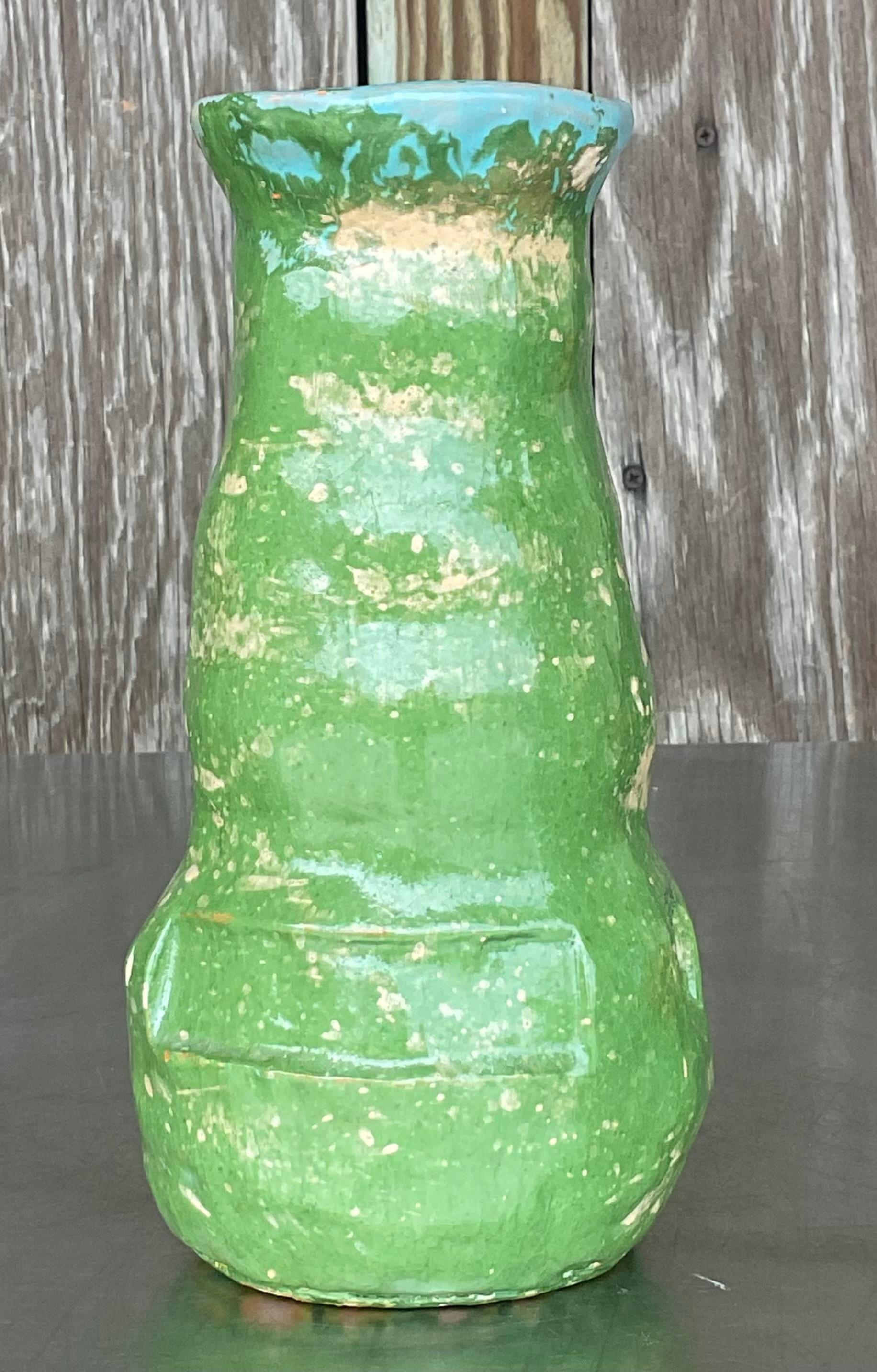 American Vintage Boho Glazed Studio Pottery Vase For Sale