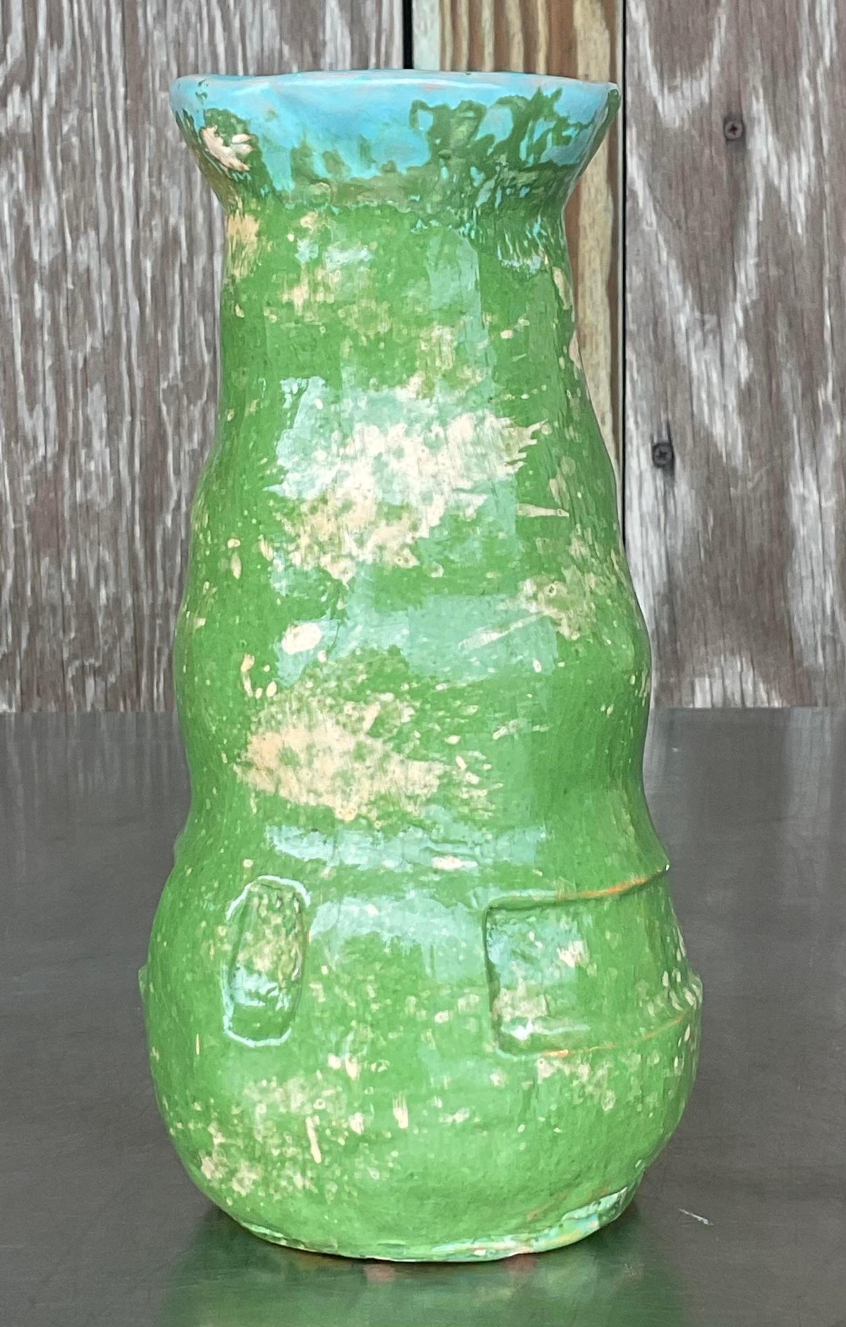 Vintage Boho Glazed Studio Pottery Vase In Good Condition For Sale In West Palm Beach, FL