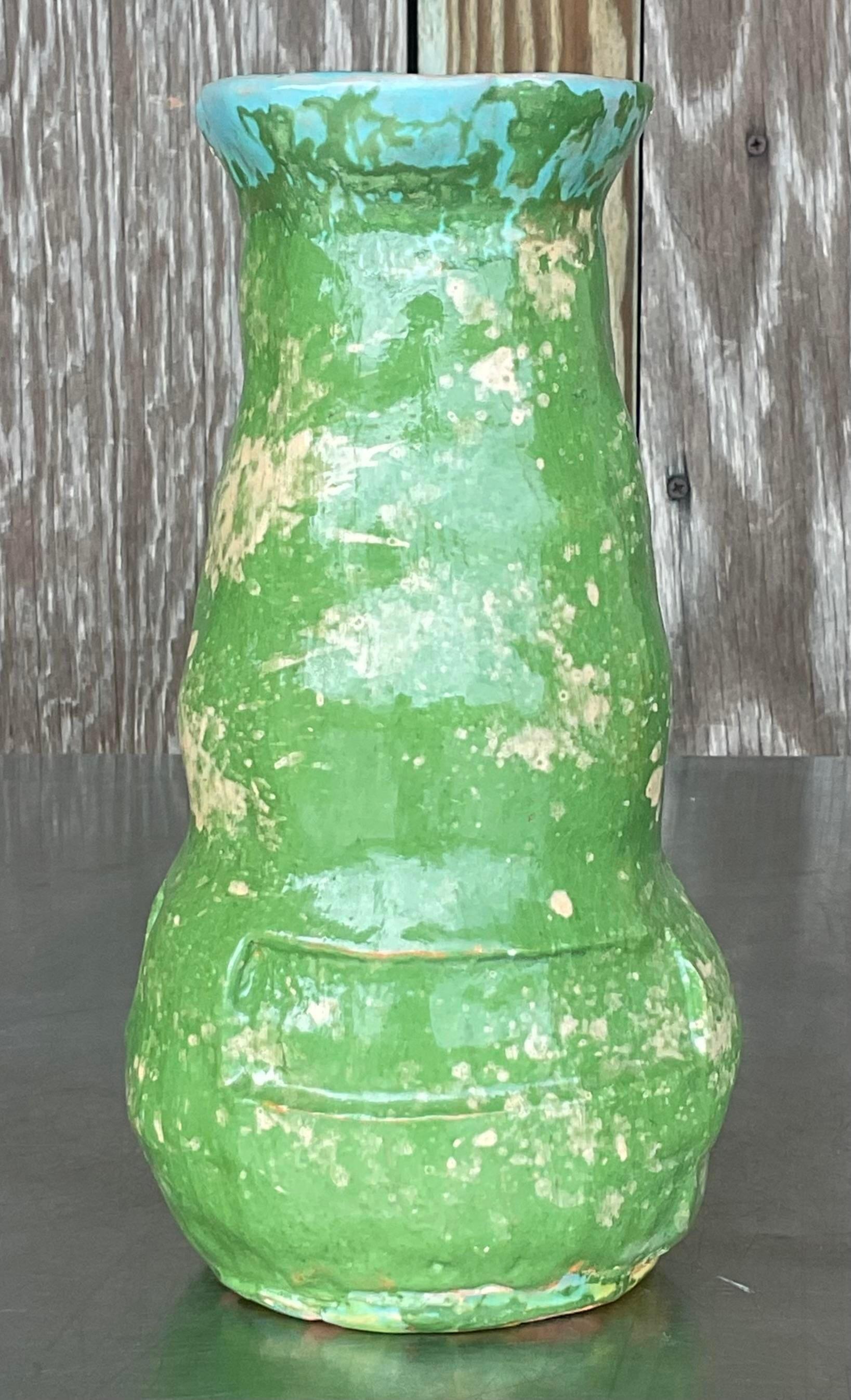 Vintage Boho Glazed Studio Pottery Vase For Sale 1