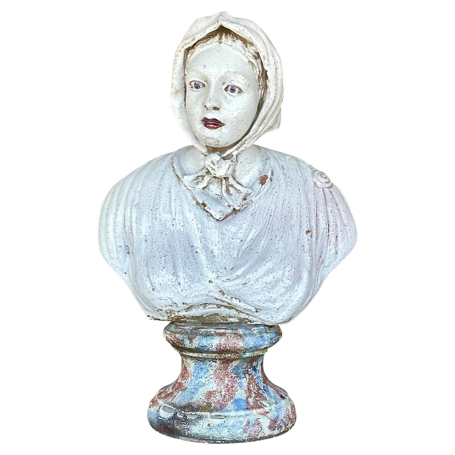 Vintage Boho Glazed Plaster Bust of Man For Sale at 1stDibs