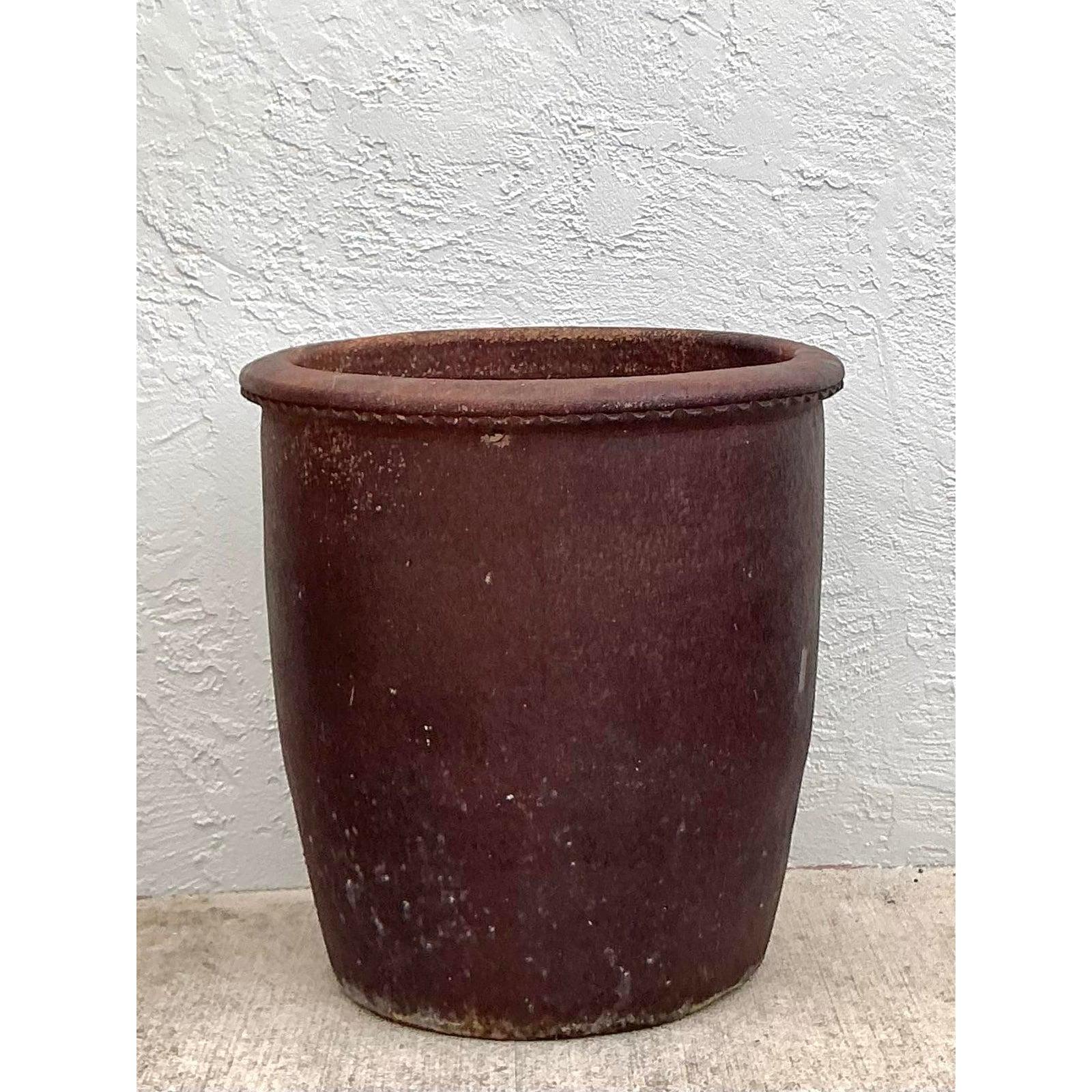 Macetero Vintage Boho de Terracota Esmaltada Estadounidense en venta