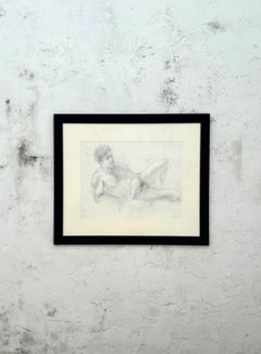 Vintage Boho Graphite on Paper Figure Drawing of a Man