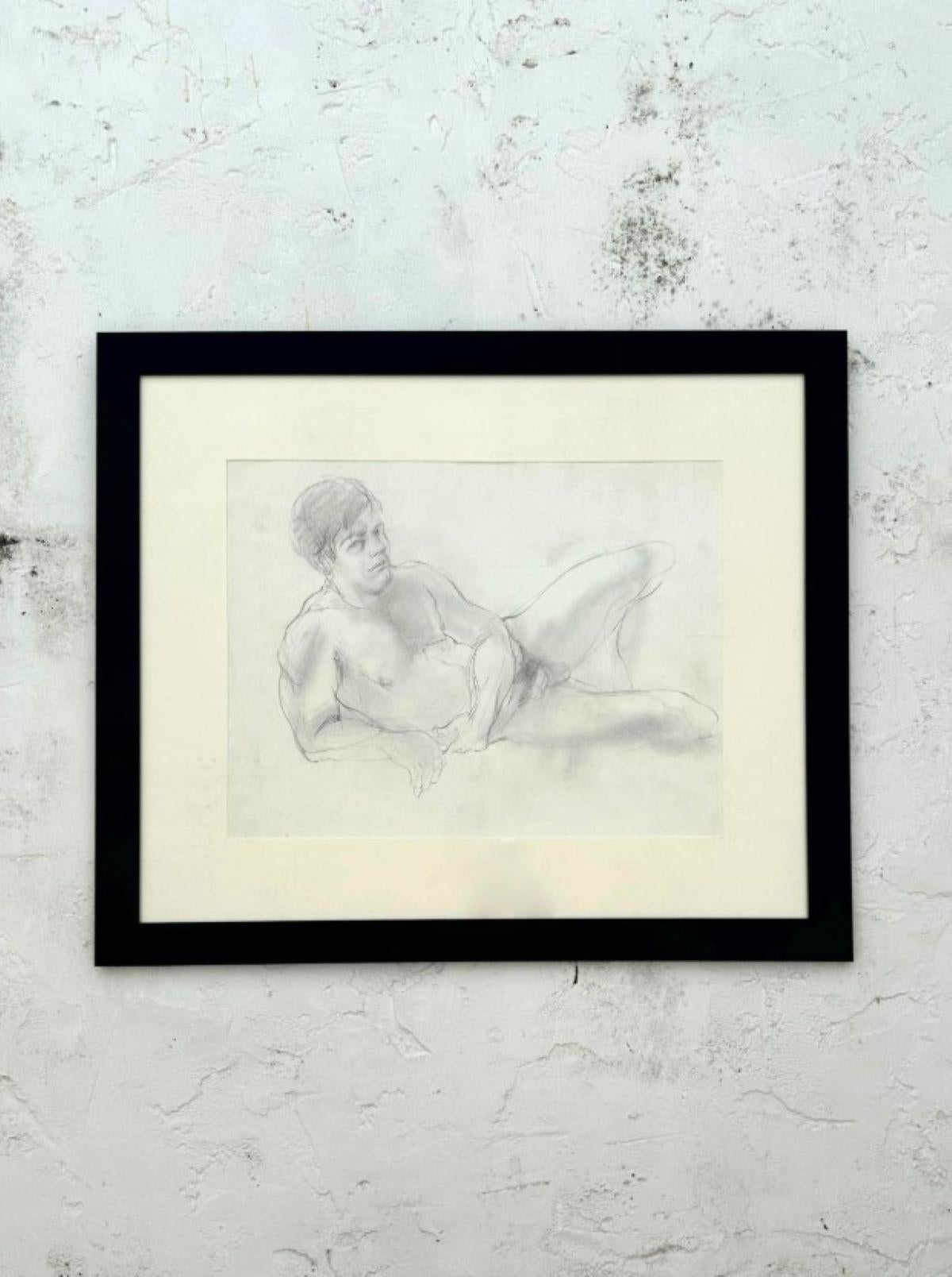 Vintage Boho-Graphit auf Papier-Figur eines Mannes, Zeichnung eines Mannes (Nordamerikanisch) im Angebot