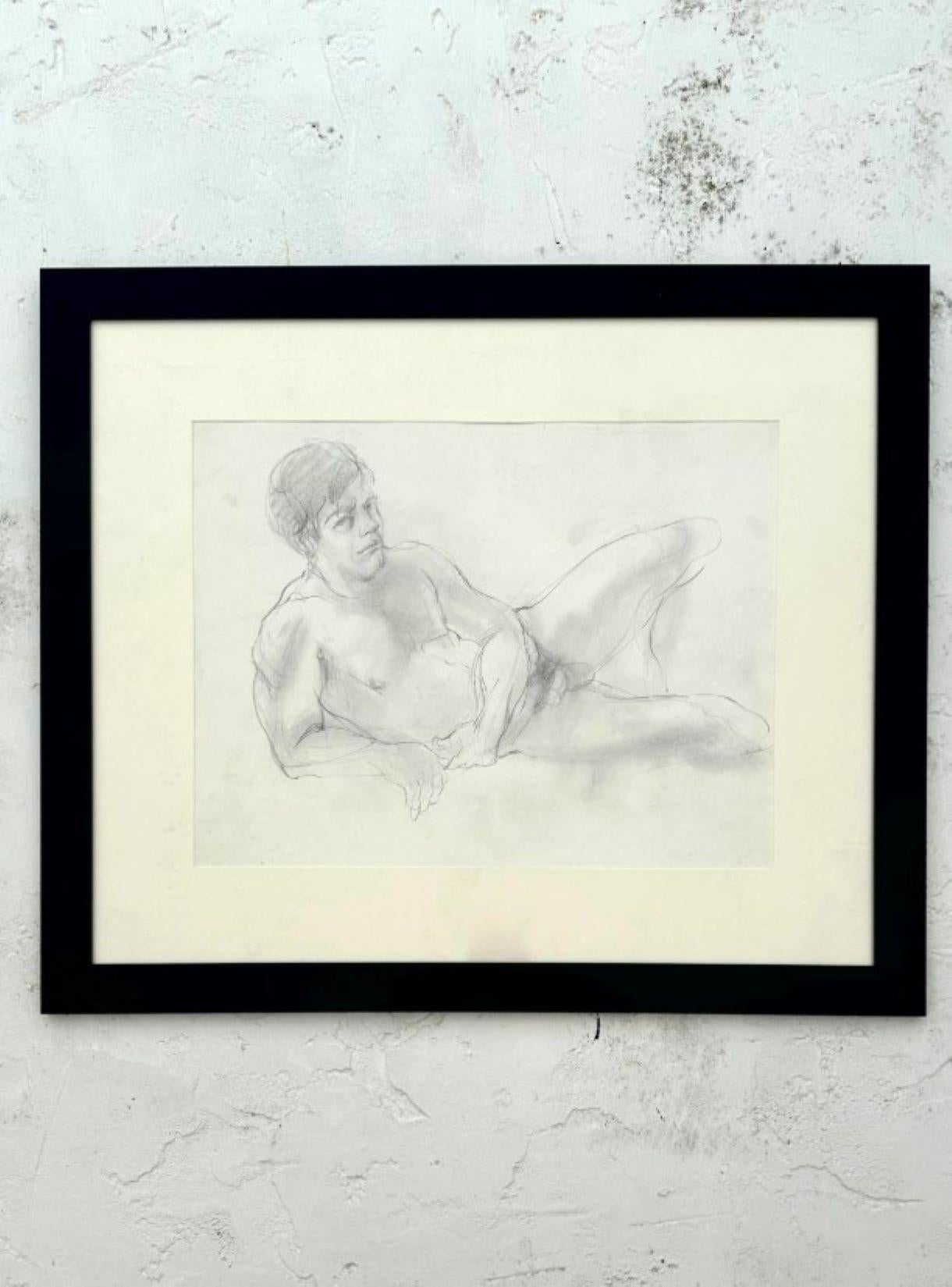 Vintage Boho-Graphit auf Papier-Figur eines Mannes, Zeichnung eines Mannes (19. Jahrhundert) im Angebot