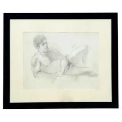 Vintage Boho Graphite on Paper Figure Drawing of a Man