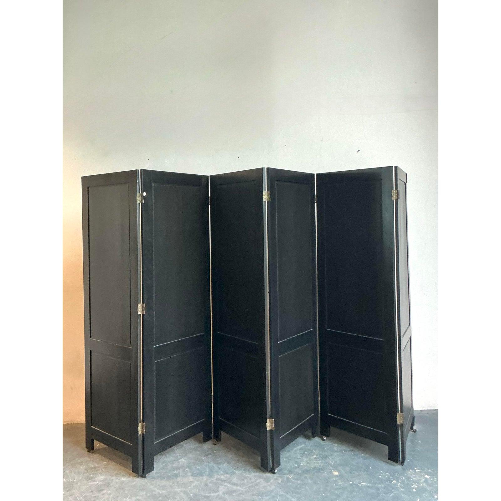 Vintage Boho Grass Cloth Folding Screen After Ralph Lauren In Good Condition For Sale In West Palm Beach, FL