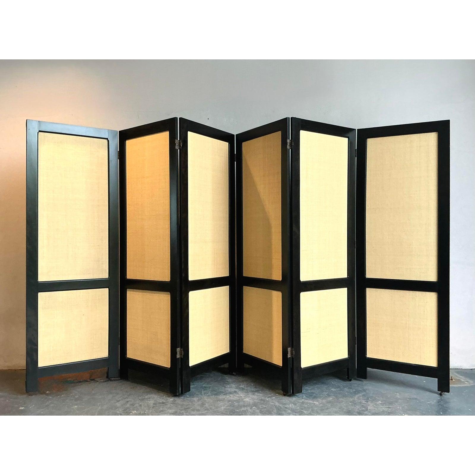 Vintage Boho Grass Cloth Folding Screen After Ralph Lauren For Sale 1