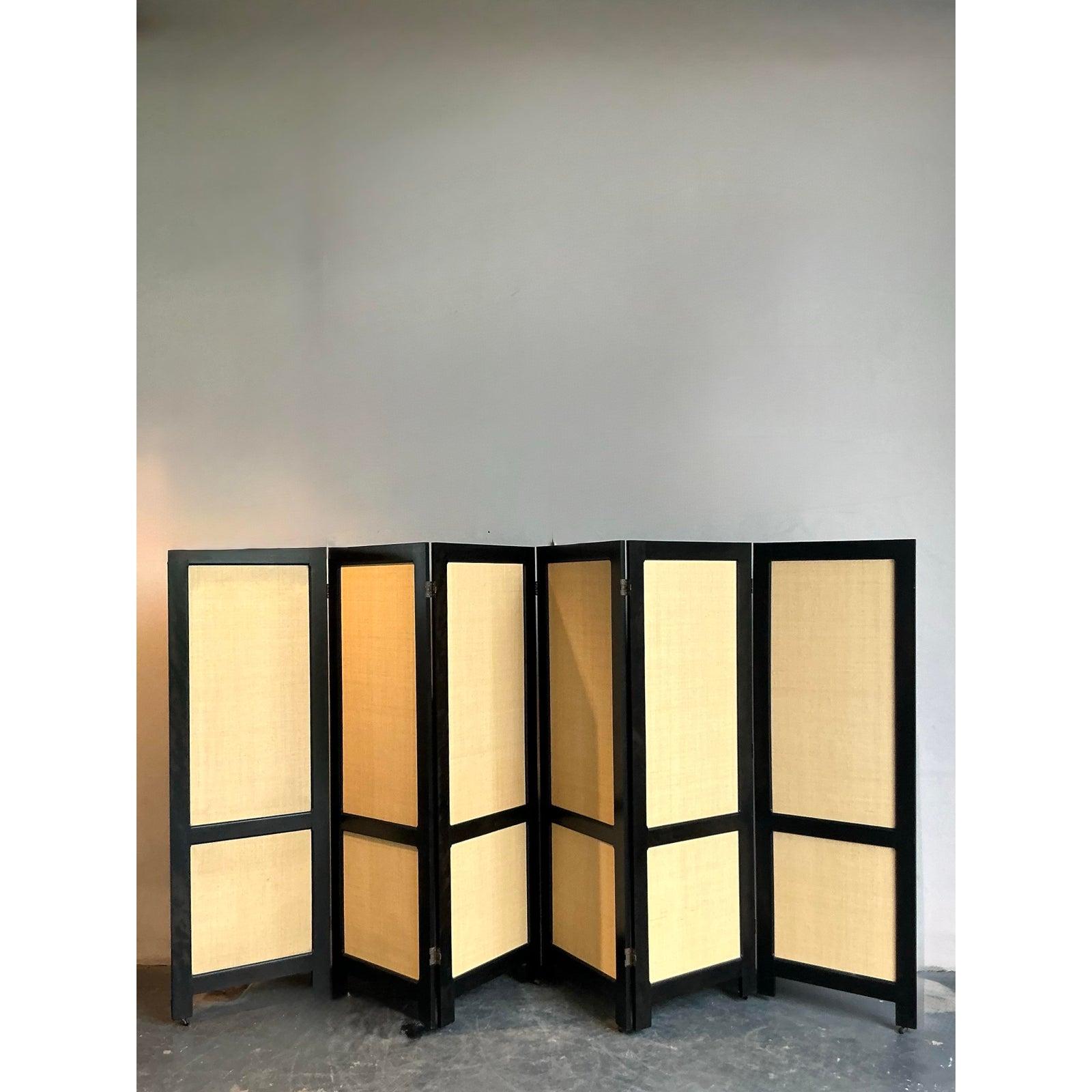 Vintage Boho Grass Cloth Folding Screen After Ralph Lauren For Sale 2